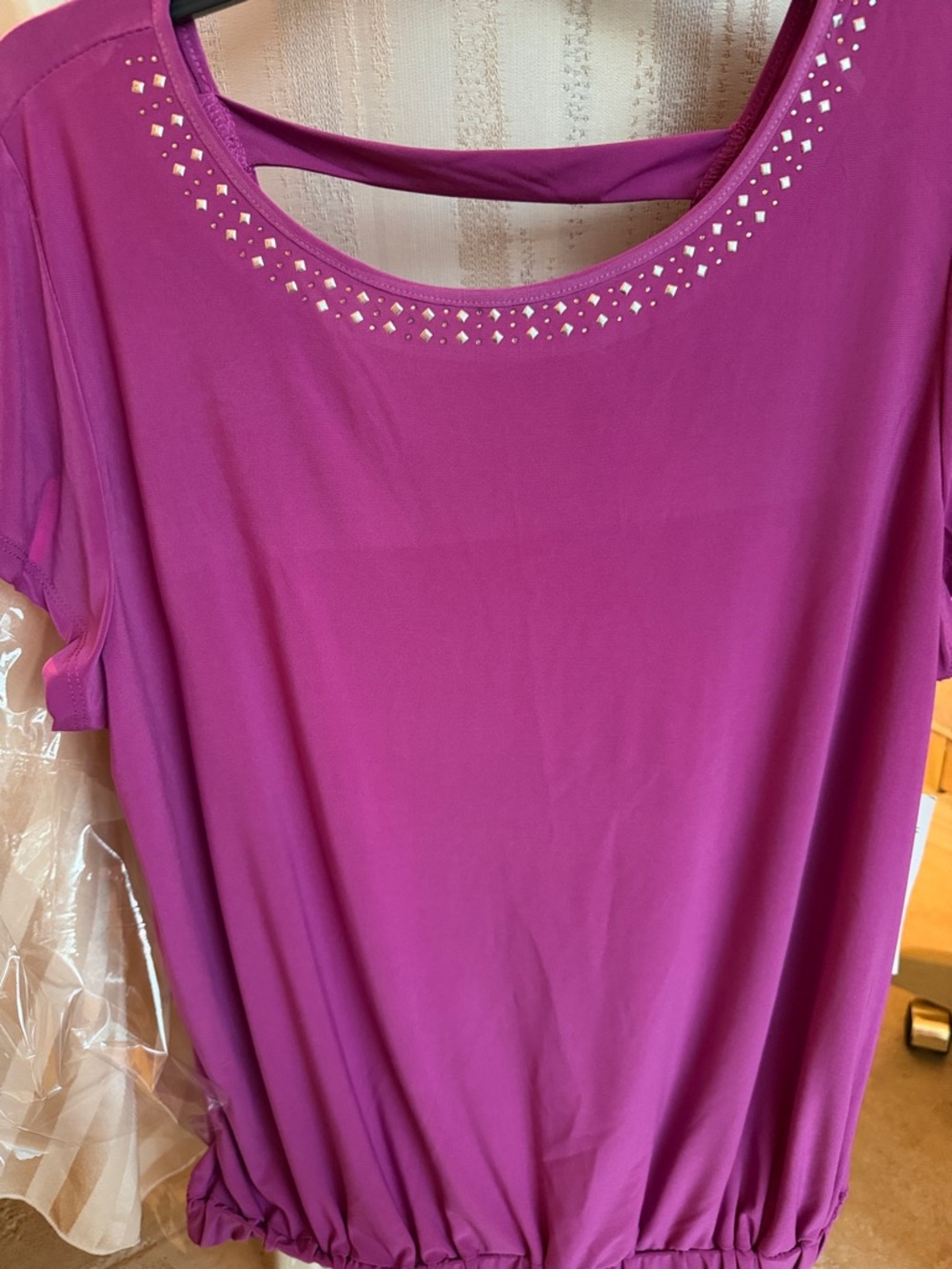 NY Collection Fuchsia Short-Sleeve Top with Stud Accents